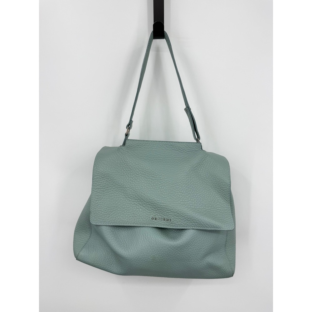 Orciani Sveva Handbag Womens Medium Blue Green Pebbled Leather Made In Italy